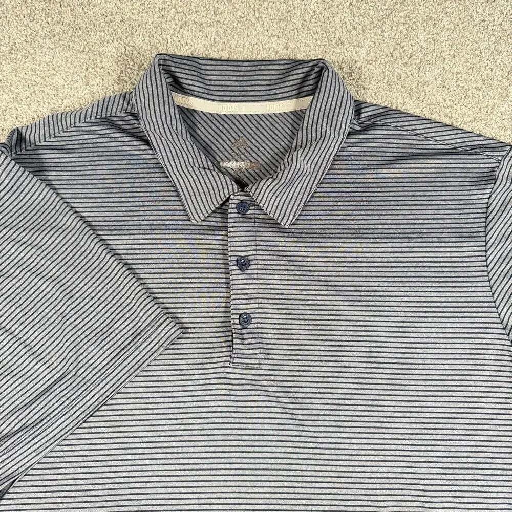 Adidas Golf Feeder Stripe Polo Shirt Mens Performance Stretch Blue Size 2XL XXL